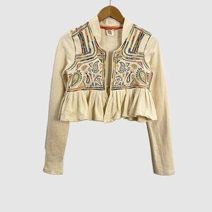 Lilka for Anthropologie Valle Embroidered Cropped Cardigan Jacket